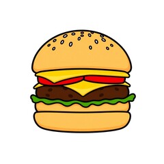 Stylized illustration of a classic cheeseburger with lettuce tomato and cheese
