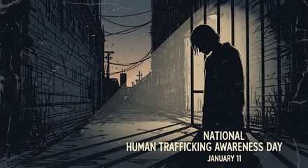 Man standing in alley raising awareness for Human Trafficking Day