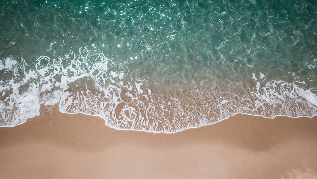 Aerial View of Waves Lapping on Sandy Shoreline in Soft Light