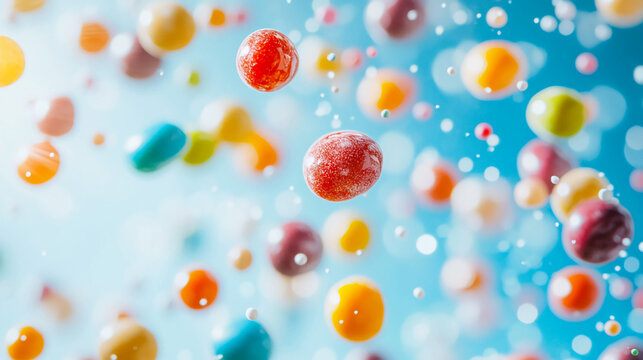 Vibrant candy spheres in playful motion create a joyful, whimsical explosion of color and sweetness perfect for festive designs
