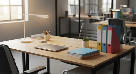 Minimalist clean office desk with workspace essentials
