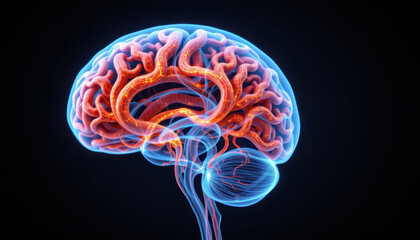 Detailed illustration of human brain showcasing intricate neural pathways and connections, emphasizing complexity of nervous system and its vibrant colors
