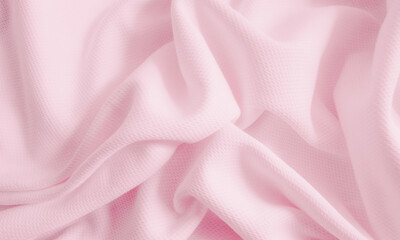 Pink crumpled  fabric background. Wavy cloth texture