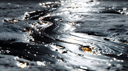 Obraz premium Crude Oil Spill on Water Surface Environmental Disaster.
