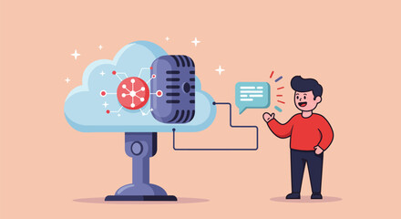 Cloud computing and voice recognition technology illustration.