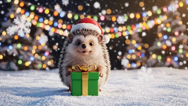 cute hedgehog santa hat gift winter christmas