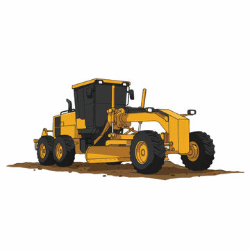 Heavy duty yellow road grader construction equipment on the ground.