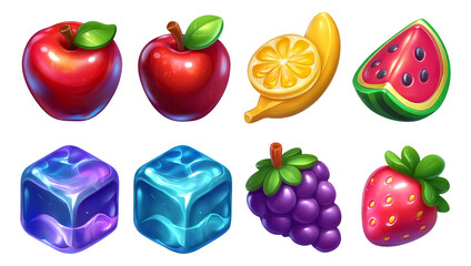 Colorful Collection of Isolated Fruit and Ice Objects with Transparent Background