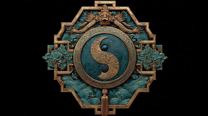 Obraz premium Yin Yang Feng Shui Symbol with Lotus Flowers for Lunar New Year
