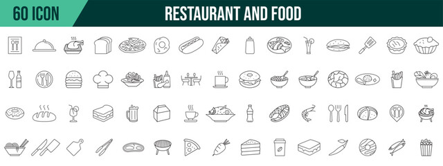 Collection of restaurant and food icons, editable and resizable vector icon templates.