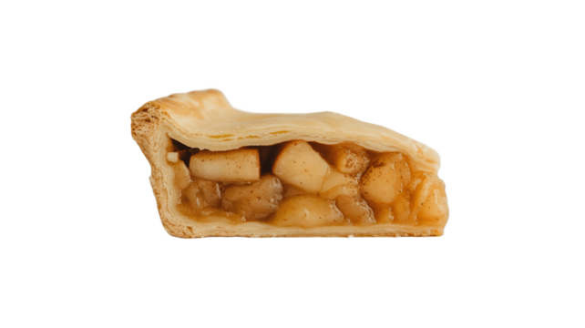 A tempting close-up shot of a slice of apple pie, perfect for dessert or a sweet treat.
