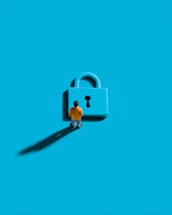 Security and Privacy: A Miniature Figure Gazes at an oversized padlock, a visual metaphor for digital security and online privacy.