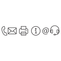 Collection of simple line art icons representing communication and contact methods