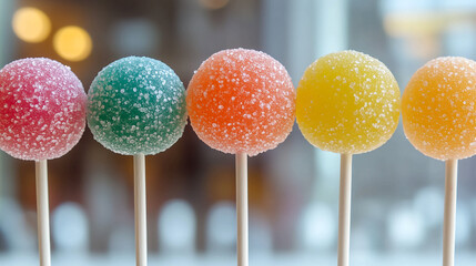 Vibrant sugary lollipops in a delightful row perfect for parties celebrations and sweet treats