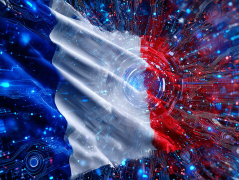 France flag merging with digital circuit board technology