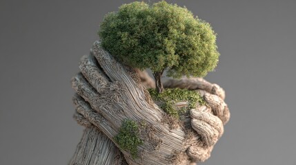 Hands Embrace a Vibrant Tree and Young Plant to Highlight the Importance of Environmental Care and Earth Day Initiatives