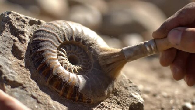 Fossil discovery action desert location video content natural environment close-up viewpoint paleontology concept