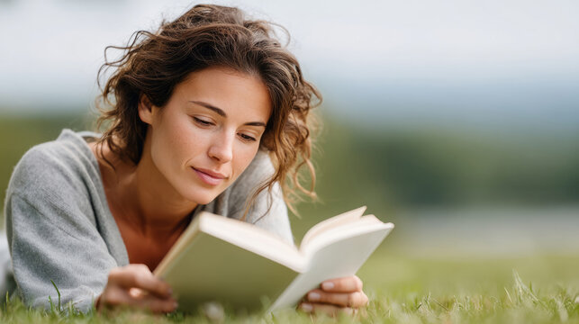 Young friends reading together outdoors on a sunny day - Powered by Adobe
