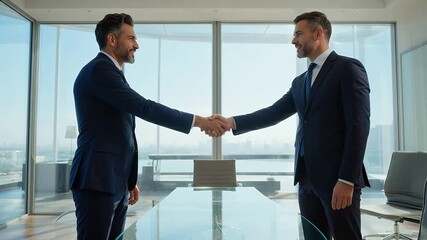 Two men in suits shaking hands - Powered by Adobe