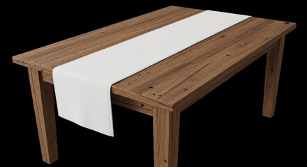 Rustic Wooden Table with White Table Runner, Textured, Surface, Dining