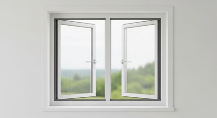 Obraz premium Open Window with Green Landscape View, Nature, Outdoors, View from window