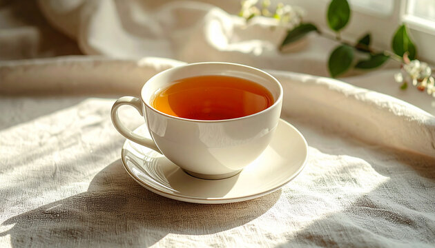 白いカップの温かなティータイム