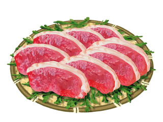 鴨肉（ザル、ヒノキの葉付き）