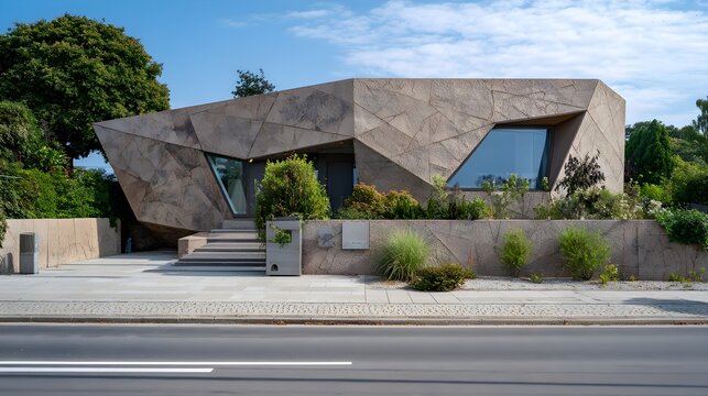 Modern House Minimalist Sandstone Parametric UK Style Sunny Weather Vibrant Views Crisp Details Radiant Lighting Elegant Design Luxurious Ambiance (AI-Generated)