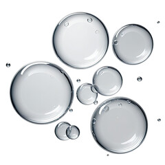 Transparent bubbles of varying sizes against a solid black background