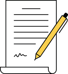document icon, pencil writing, signature, paper curl, black line style, vector illustration, editable stroke, professional concept, authorization symbol