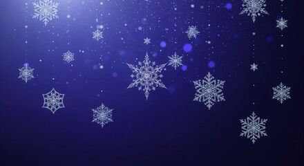 Elegant blue winter background with sparkling snowflakes and falling snow particles, perfect for holiday and Christmas designs