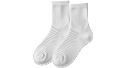 Pair of White Ribbed Socks on White Background, White socks, Pair of socks, Clothing
