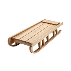 Wooden sled, natural color, on black, showing detail, inviting winter fun