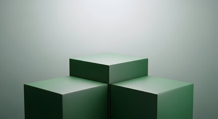 Empty podium product presentation or pedestal display on blank background with green cubes stand concept. Blank product shelf standing backdrop. 3D rendering.