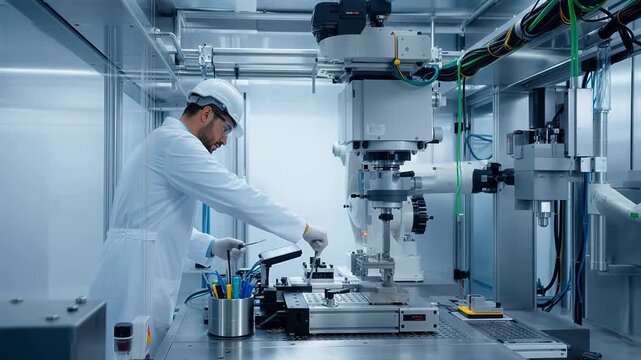 Man working with microscope in lab