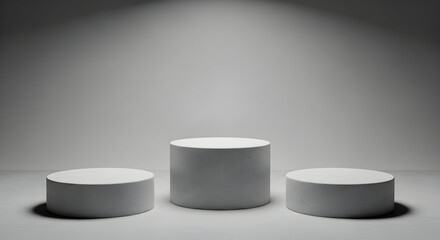 Empty podium product presentation or pedestal display on white background with cylinder stand concept. Blank product shelf standing backdrop. 3D rendering.