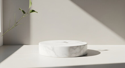 Empty podium product presentation or pedestal display on white background with cylinder stand concept. Blank product shelf standing backdrop. 3D rendering.