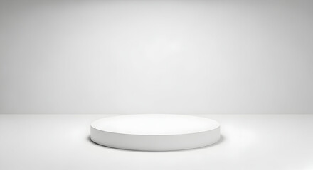 Empty podium product presentation or pedestal display on white background with cylinder stand concept. Blank product shelf standing backdrop. 3D rendering.