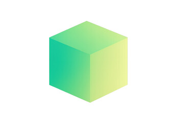 Isometric 3d cube with gradient colors transitioning from green to yellow, isolated on transparent background