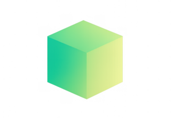 Isometric 3d cube with gradient colors transitioning from green to yellow, isolated on transparent background