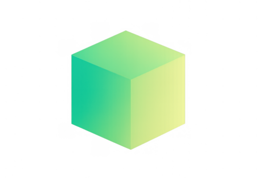 Isometric 3d cube with gradient colors transitioning from green to yellow, isolated on transparent background - Powered by Adobe