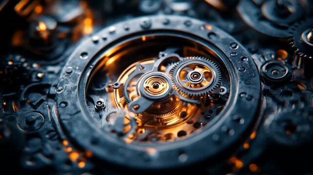 Intricate close-up of clockwork gears in motion