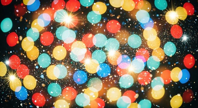 Abstract vibrant holiday lights with shimmering particles creating a magical atmosphere for festive celebrations and backgrounds. - Powered by Adobe
