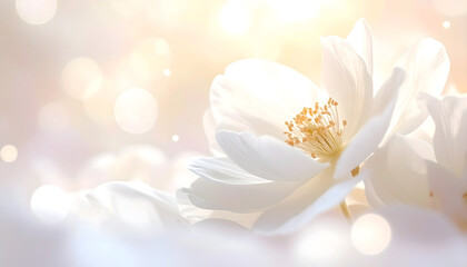 白い花と煌めく背景
