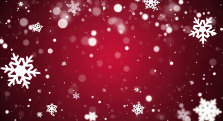 Christmas holiday season background with elegant white snow and blurred light effects on a rich red backdrop