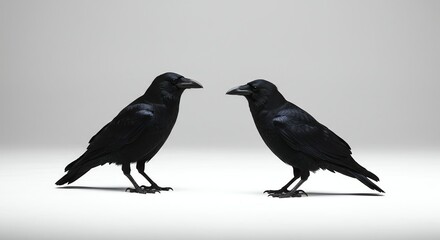 Obraz premium Crows in Minimalist Studio Setting Symbolic Birds Isolated Wildlife