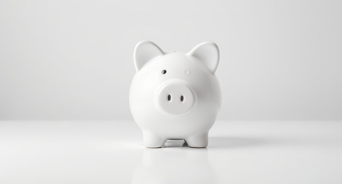 Elegant white piggy bank symbolizes financial savings and future investments, perfect for business, banking and personal finance concepts, budgeting, and wealth management