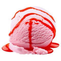 Close-up of a pink ice cream scoop with strawberry, evoking a sense of delicious