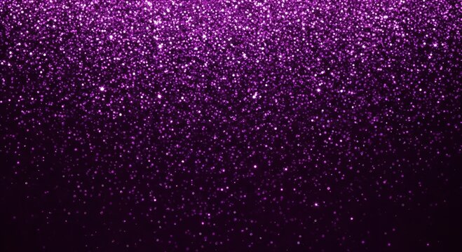 Abstract background of shimmering purple glitter particles falling like dust or snow, creating a magical and festive texture for celebrations and luxury designs.