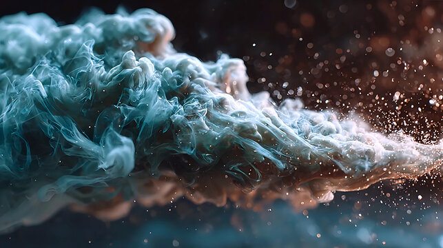Cinematic cloud of colored smoke in motion, Abstract explosion of powder and mist, Dramatic smoke swirl in moody lighting - Powered by Adobe